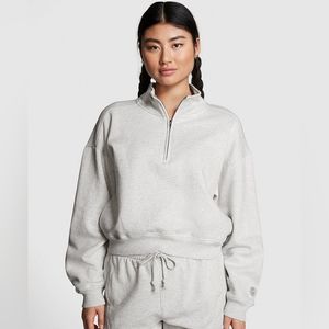 🌚 PINK Premium Fleece Grey Set NEW Half-Zip Sweatshirt & Sweatpants Medium 🌚